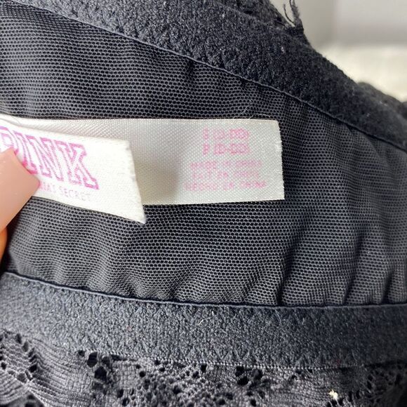 PINK Victoria’s Secret Black Lace Halter Racer Back Push Up Bralette S P D-DD - Picture 10 of 11